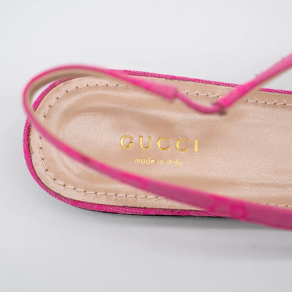 size 39.5G 9.5 US Gucci Horsebit Slingback Flat Pink GG Canvas - Picture 9 of 13
